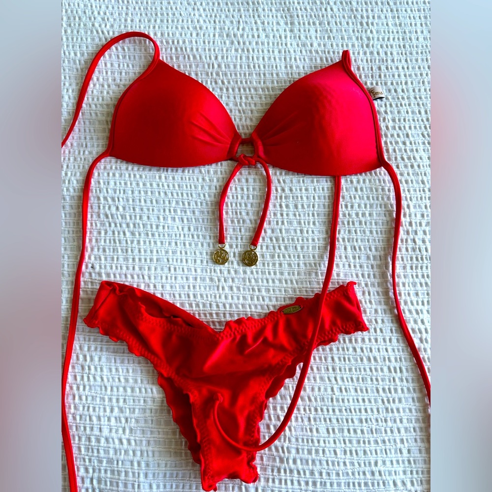 Luli Fama red bikini ruched bottom (top small) (bottom XS)